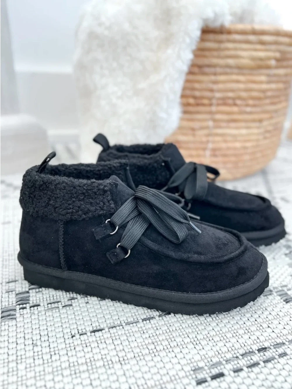 Very G Cozy Black Suede Lace-Up Booties-Size-9.5-NWOT - Picture 2 of 11
